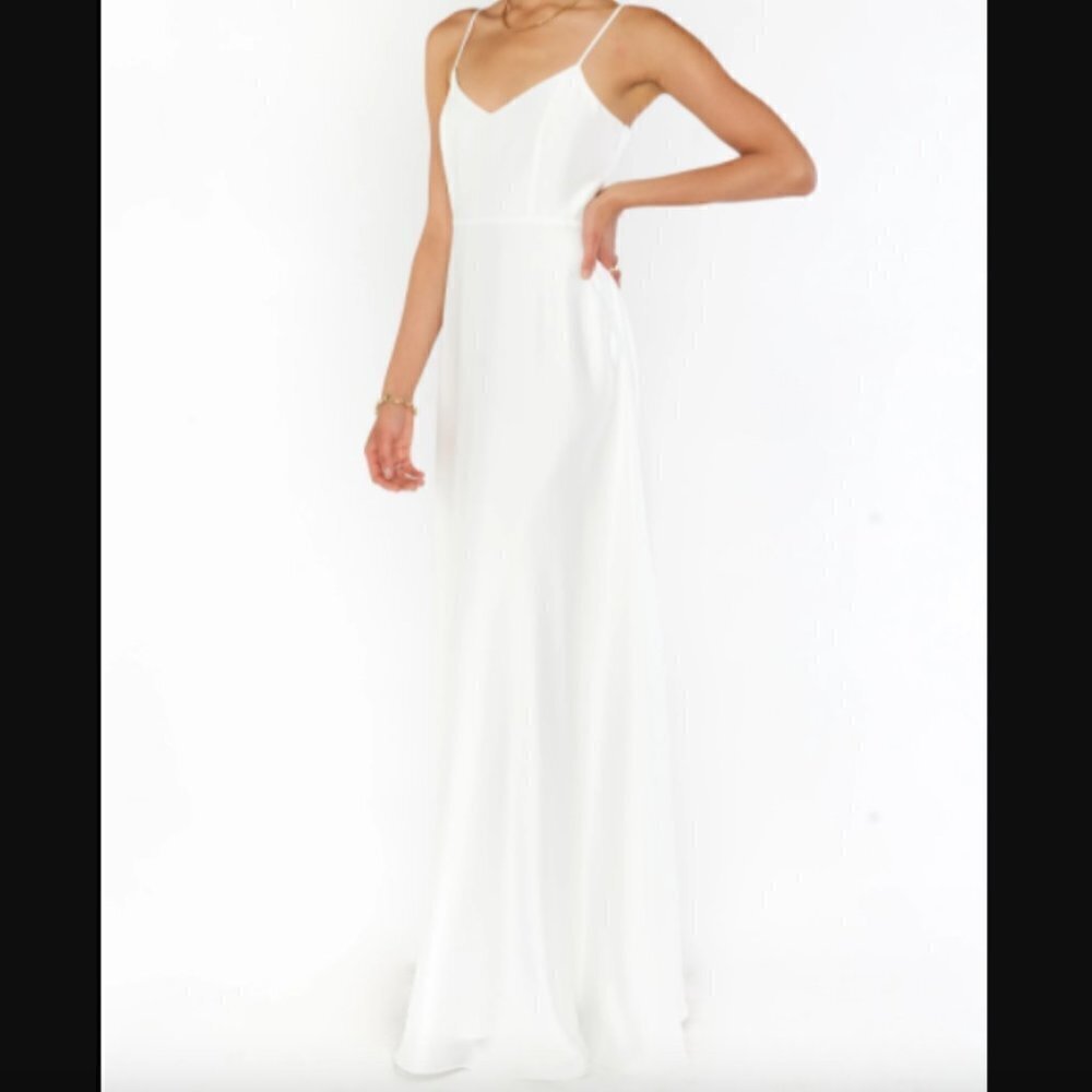 Show Me Your Mumu Faith Maxi Dress in‎ Ivory Luxe Satin sz XXS